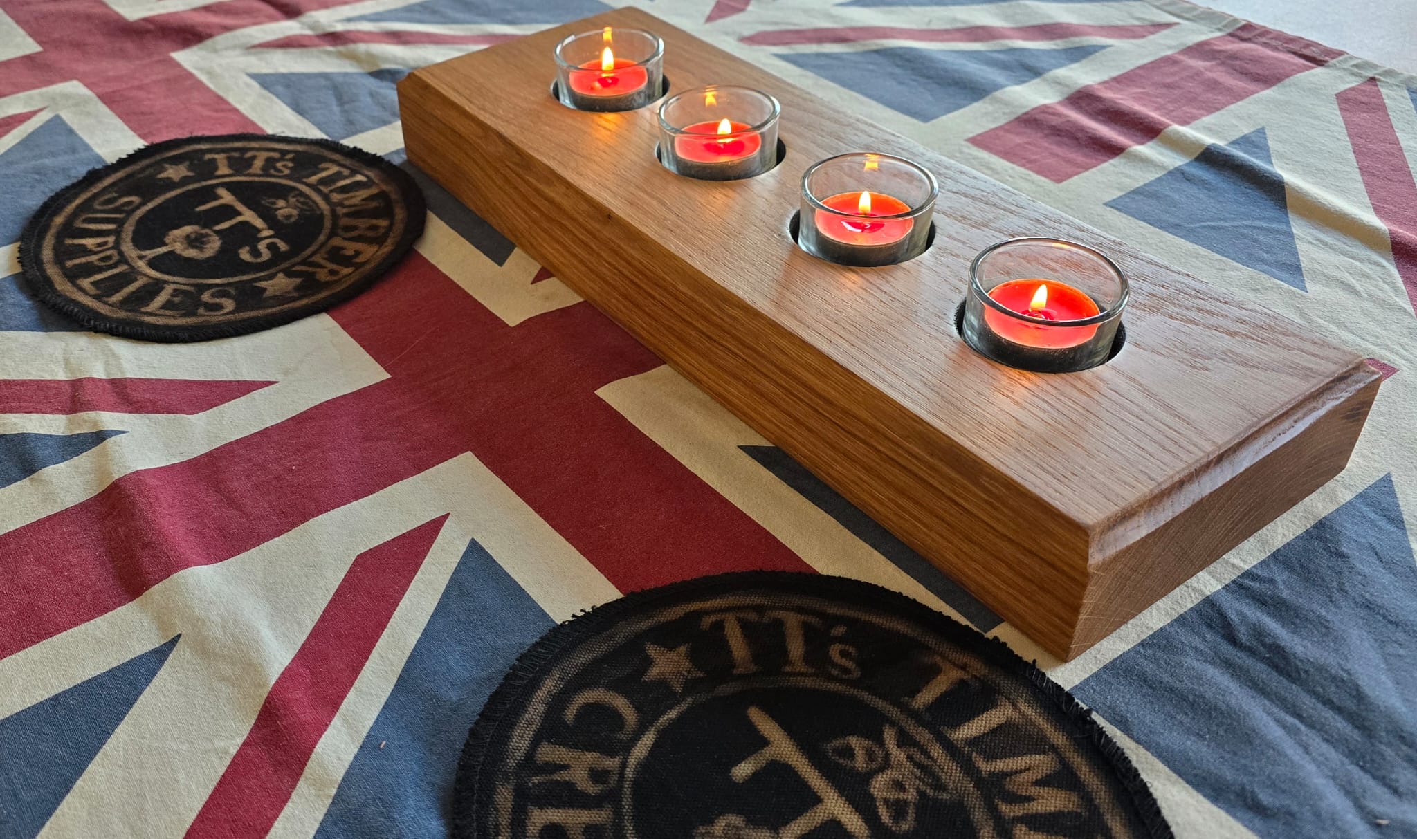 Handcrafted solid oak tea light holders